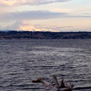 Mt. Rainer, dressed for the sunset, from Vashon Island.
