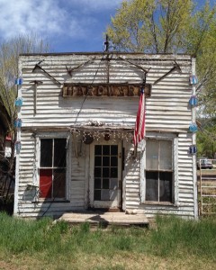 Back in gold mining days, this was Crestone's hardware store. Note the pick-axes above the flag.